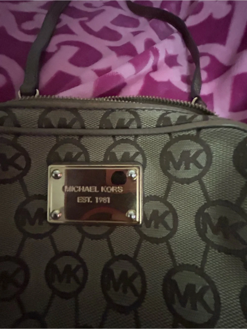 Michael Kors Brown/Gray MK Logo Crossbody with Gold Hardware